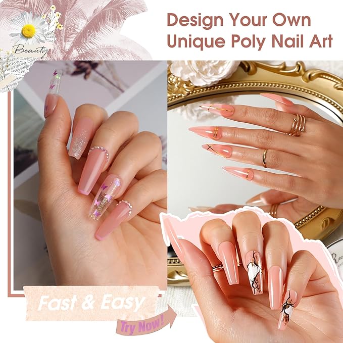 ROSALIND Pink Christmas Poly Nail Gel, 60ml Extension Gels for Nail Art, Natural Color Builder Pink Gel Poly Extension Easy to DIY Use at Home Need UV Lamp