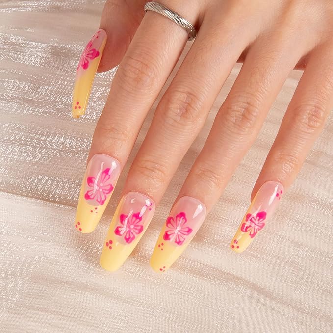 LOVFUL Press on Nails Waikiki Beach | Handmade with Full Covered Crystals | Reusable Full Cover Nails | Coffin Classic Regular 1.3 in | H285-S
