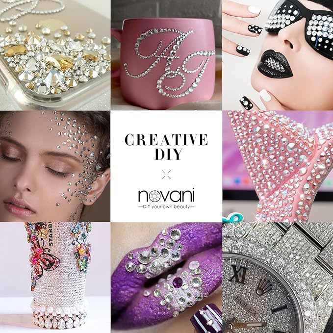Novani 500pcs Clear Rhinestones Flat Back Round Rhinestone Style 2088 Sparkly Crystal Gemstones for Nail Art and Crafting,SS12(3.0-3.2mm