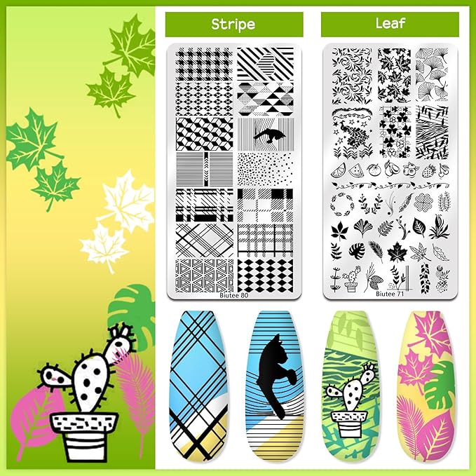 Biutee Nail Stamper Kit 22Pcs Gel Nail Stamping Kit 12Pcs Nail Stamping Plates 8Pcs Gel Stamping Polish, Silicone Stamper Scraper Flower Lace Star Stripe Holiday Stamp Template Gift for Women