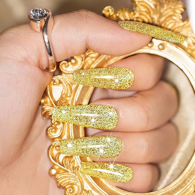 RARJSM Gold Glitter Gel Nail Polish,Reflective Gel Nail Polish,Flash Diamond Nail Gelpolish Soak off Disco Shimmer Gelpolish UV LED Curing Requires 15ml for Home Salon Diy Nail Manicure Decoration
