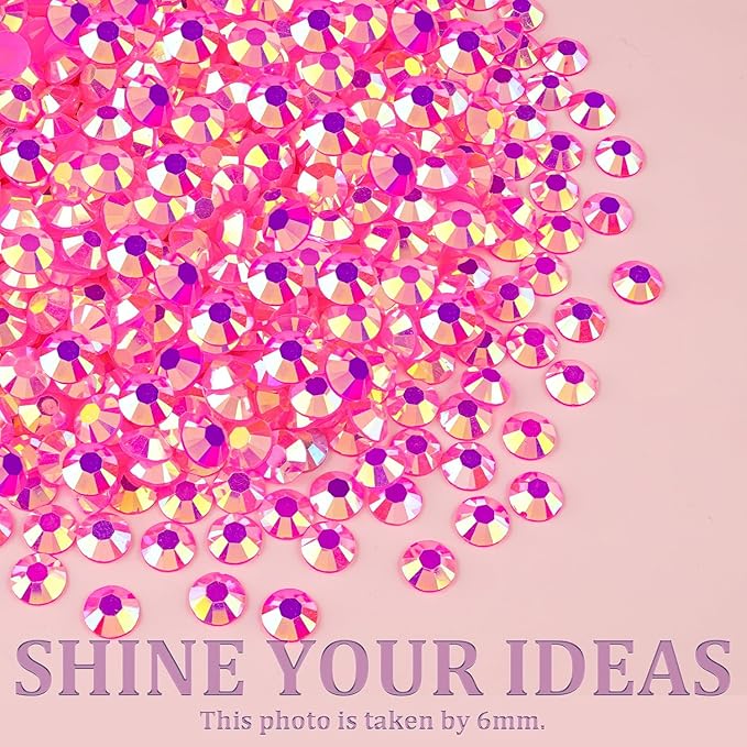 Resin Jelly Rhinestones for Crafting with B7000 Jewelry Glue, 1 Box Hot Pink AB Flatback Crystals with 2Pcs 10ml Glue, Bedazzling Non Hotfix Gems for DIY Tumblers Clothing Shoes Manicure