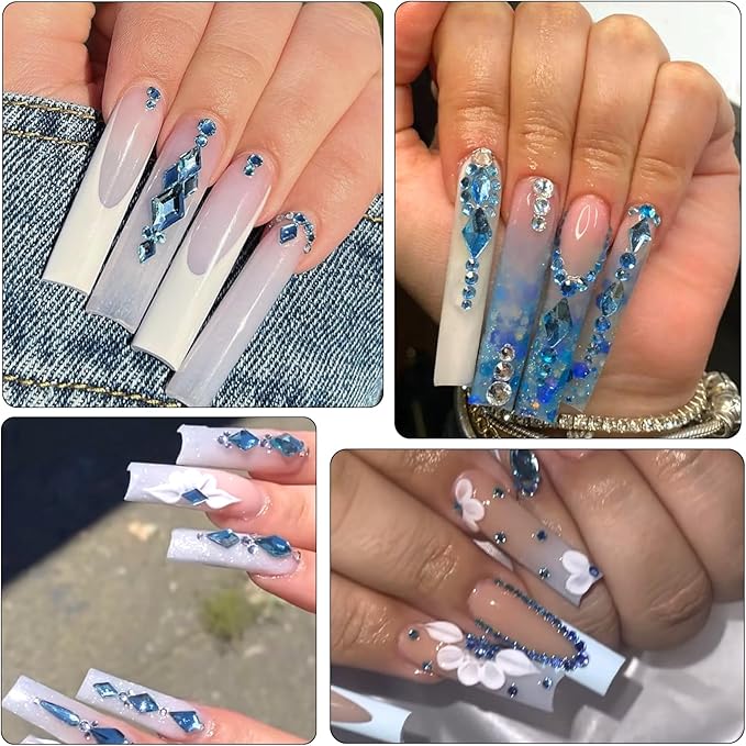 Nail Charms and Gems - 5000 Pcs, 20 Types, 20 Sizes, with Kit, Nail Rhinestones, Faux Pearls, Beads, for Nail Art (Light Blue)