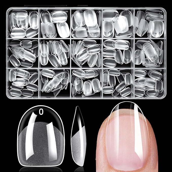 300pc Extra Short Oval Gel Nail Tips Clear Fake Nail, Clear Press on Nails Short Round Almond Soft Gel Nail Tips XS Oval Acrylic Nails Full Cover False Nail Artificial Fingernail for Nail Extension