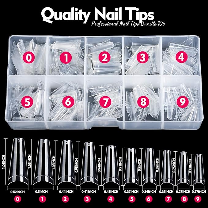 Teenitor Clear Coffin Nail Tips Kit, Clear Nail Tips Half Cover Coffin Fake Nail Tips Long, 500 Pcs Acrylic Half Cover Ballerina French Nail Tips With Glue, Acrylic Nail Clipper