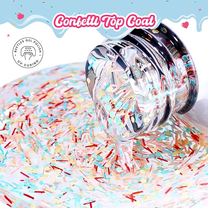 Beetles Glitter Gel Top Coat 15ml – Confetti Fantasy Sparkle Nail Top Coat, Overlay Glitter Effect for Gel Nail Polish, Soak Off UV LED Cured High Shine Long Lasting Spring Nail Art