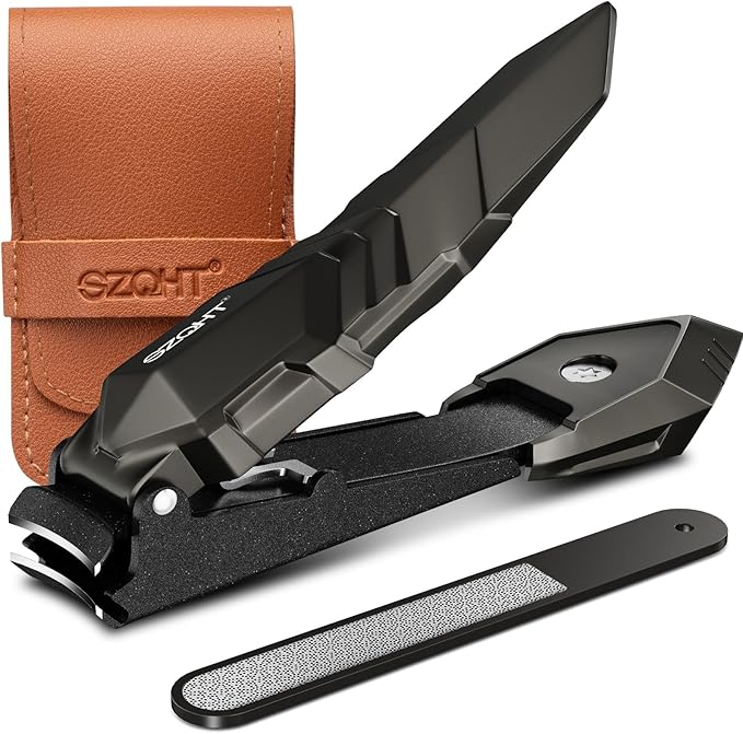 SZQHT Nail Clippers,Precise and Durable Toe Nail Clippers with Catcher and Nail File,Fingernail Clippers forThick Nails,Nail Cutter Without Mess for Men and Women(Gray)