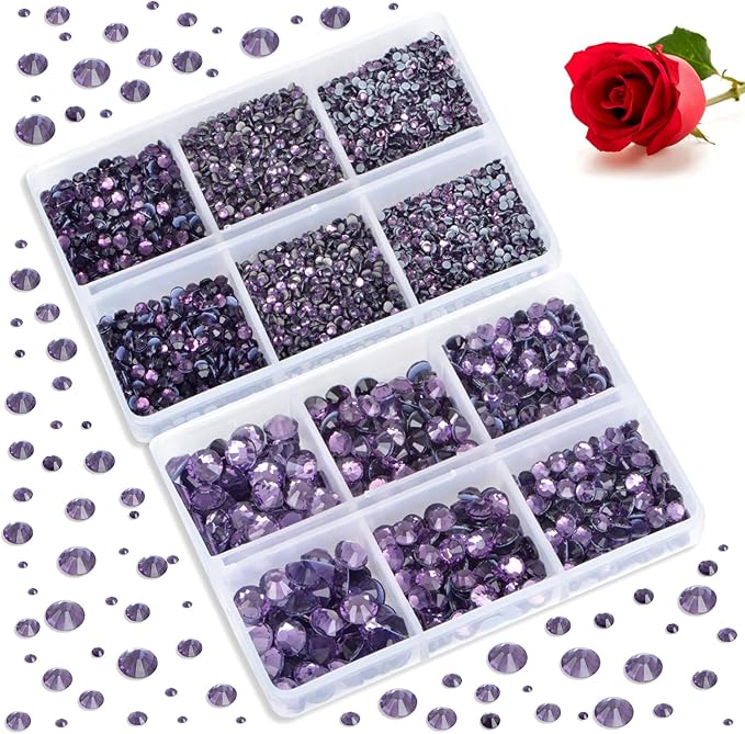 Bymitel Hotfix Crystal Rhinestones Round Gems for Crafts,Mixed 6 Sizes with Wax Pencil Kit, Tazanite 1.6-6.3mm SS4-SS30/8000pcs