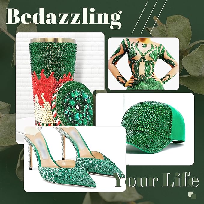 1500PCS 6mm Resin Rhinestones Bulk for Crafting (Dark Green), Flatback Bedazzling Crystals for Crafts DIY Nail Decoration, Gems Charms for Tumbler Shoes Clothing Fabric with Pickup Pen and Tweezers