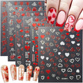 Valentines Nail Art Stickers Heart Nail Decals Glitter Charms Rose 3D Self-Adhesive Lipstick Mark Valentines Day DIY Date Nail Supplies Decorations for Women Girls 6 Sheets
