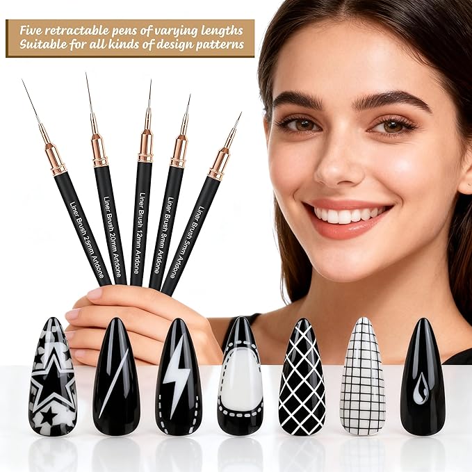 Artdone Nail Art Brushes and Dotting Tools Kit 11PCS Gel Polish Liner Design Pens for Nail Decorations Supplies Drawing and Nail Paint Brushes Small Detail Accessories Brushes