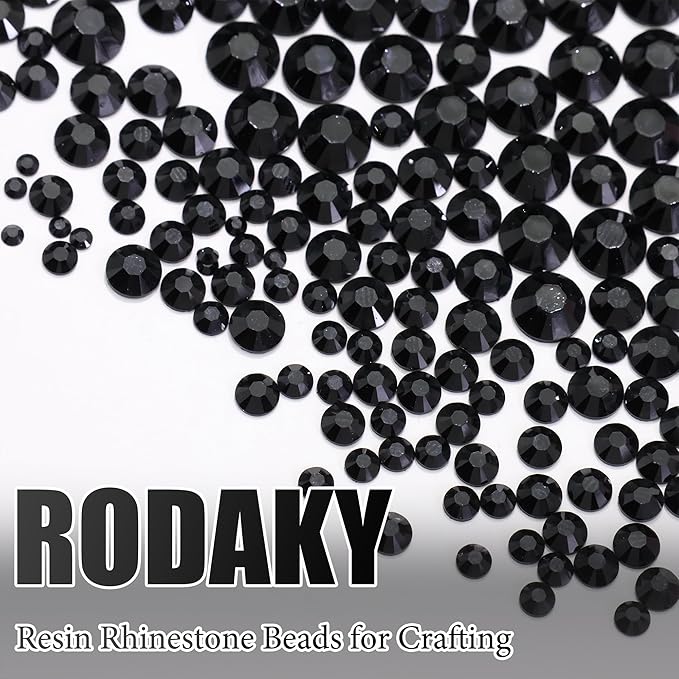 RODAKY 30000PCS Black Rhinestone Flatback Resin Gems for Bedazzling Crystal Rhinestone Beads Jewels 2Pcs 10ml B7000 Glues Tweezers Dotting Pen for DIY Crafts Clothing Shoes Nail Art