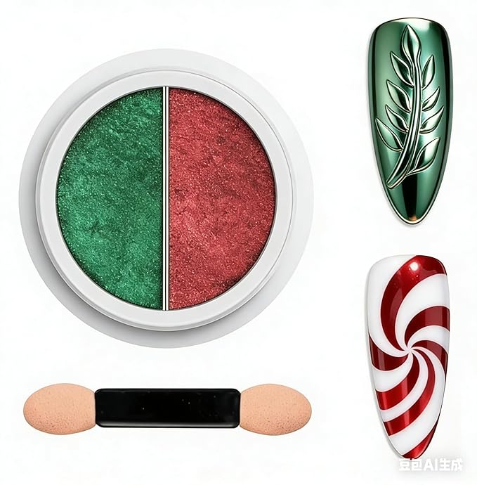 Beetles Chrome Nail Powder 2 Colors Mirror Effect Red Green Metallic Crome Powder for Nail Solid Pigment Nails Art Decoration Glitter Manicure Design Gift for Women