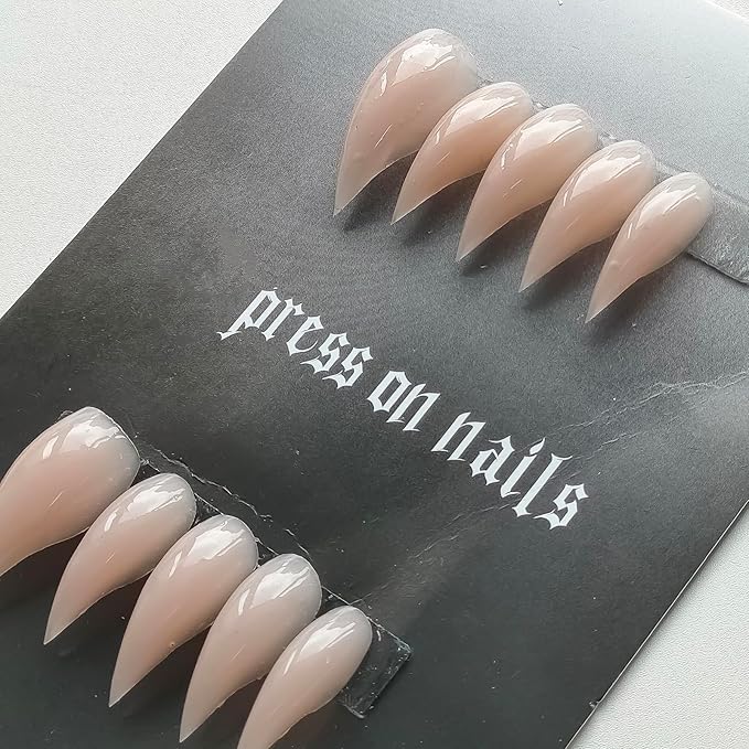 Luxury Press on Nails Medium Curved Stiletto Handmade Eagle Claw Unique Reusable ABS Material Fake Nails Dragon Cat Claw False Nails with Designs Nude Glossy Glue on Nail Thick Acrylic Nail(S)