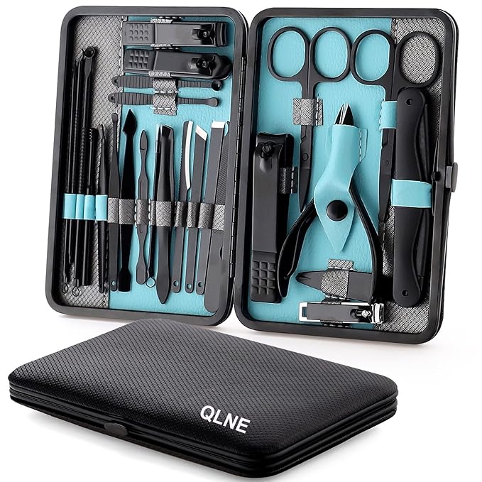 Nail Clippers Sets High Precisio Stainless Steel Nail Cutter Pedicure Kit Nail File Sharp Nail Scissors and Clipper Manicure Pedicure Kit Fingernails & Toenails with Portable cas (Blue/Gray_25in1)