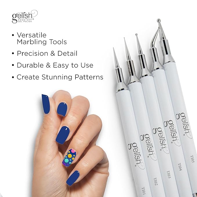 Gelish Marbling Tools – Nail Supplies, Double-Ended Tools for Marbling, Swirls, Zigzags, and Etching Designs, Perfect for Nail Art, Reflections & Colored Acrylics (5pcs)