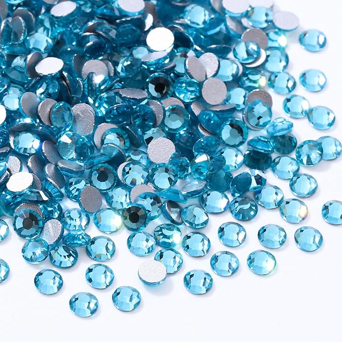 Malachite Blue Flatback Rhinestones, Glass Rhinestones for Nail Art and Craft, Glue Fix, Loose Crystal Gemstones(Malachite Blue, SS6, 1440pcs, 1.9-2.0mm)