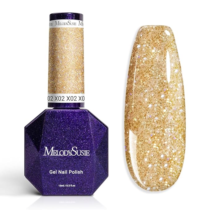 MelodySusie Galaliver Gold Glitter Gel Nail Polish, 15ML Shimmer Gold Sparkle Gel Polish Soak Off UV LED Cured Long Lasting Gift for Women DIY Nail Design Nail Art Manicure X02