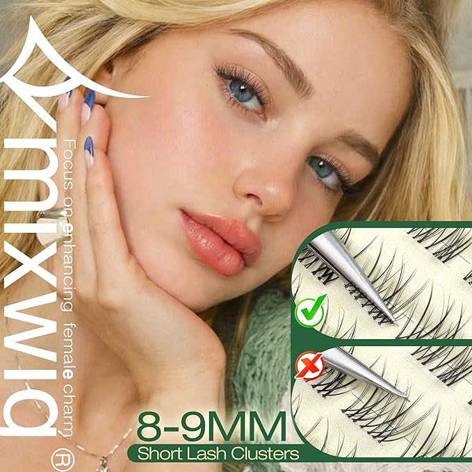Short Lash Clusters 8-9MM Natural Eyelash Clusters Invisible Band Cluster Eyelash Extensions Wispy Cluster Lashes C Curly Individual Lashes 90PCS DIY Lash Extension by Lvmixwig