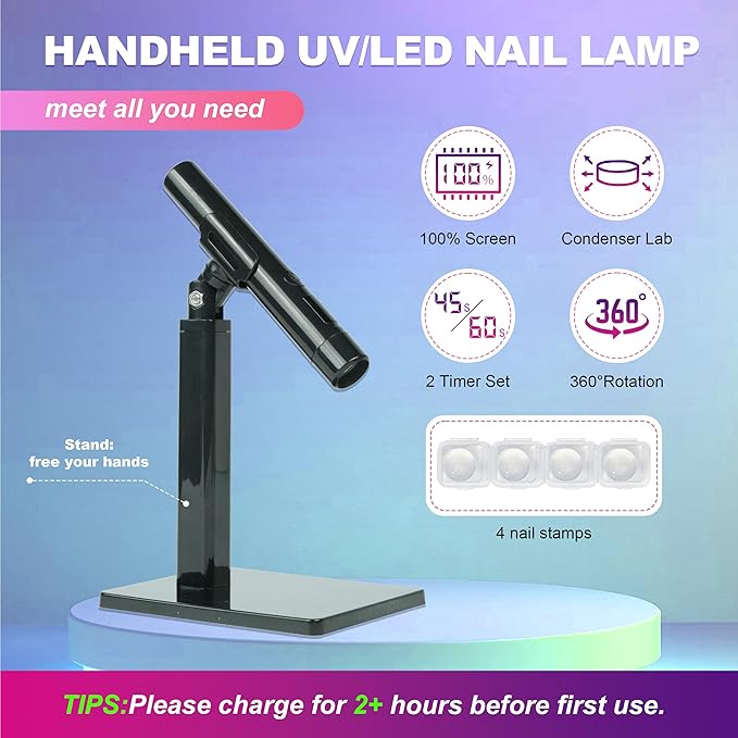 Mini UV Light for Nails，Handheld LED Flash Cure Lamp for Gel X Polish, Portable Uv Pen Light for Single Finger,Nail Curing Lamp with Stand for Starter Salon DIY or Home Manicure (Black, Mini)