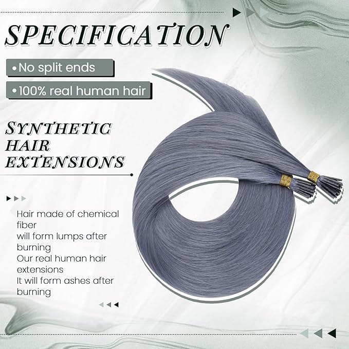 RUNATURE U Tip Hair Extensions Real Human Hair, 18 Inch 25g 25s Light Blue Colored K Tip Hair Extensions Hot Fusion Natural Remy Hair for Highlight