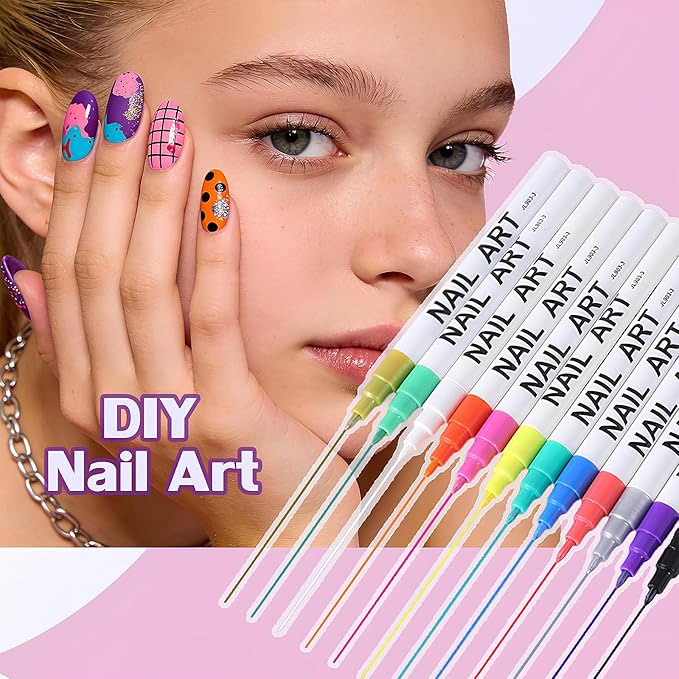 12 Colors Nail Art Pens, Quick Dry Nail Marker Pens Set for DIY Nail Design, Nail Art Markers Nail Tools for Home & Salon Manicure