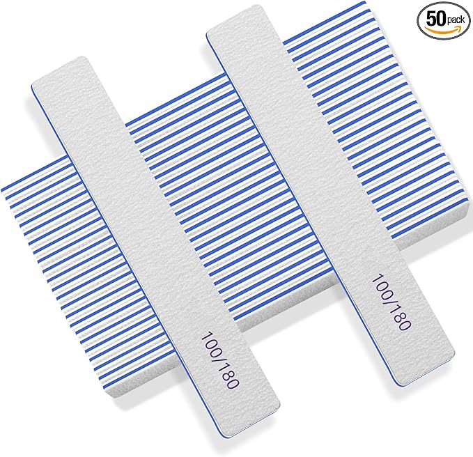 50 Pcs Nail File 100/180 Grit, Heavy Duty Nail Files for Acrylic/Natural Nails, Emery Boards for Nails, Strong Finger Nail Filler, Coarse Nail File for Home and Salon Use