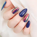 Acrylic Press On Nails Blue Almond - Nail Kit Iridescent Chrome Reusable Manicure for Women, 24 Nails in 12 Sizes with Glue, Adhesive Tabs, File, Prep Pad, Manicure Stick