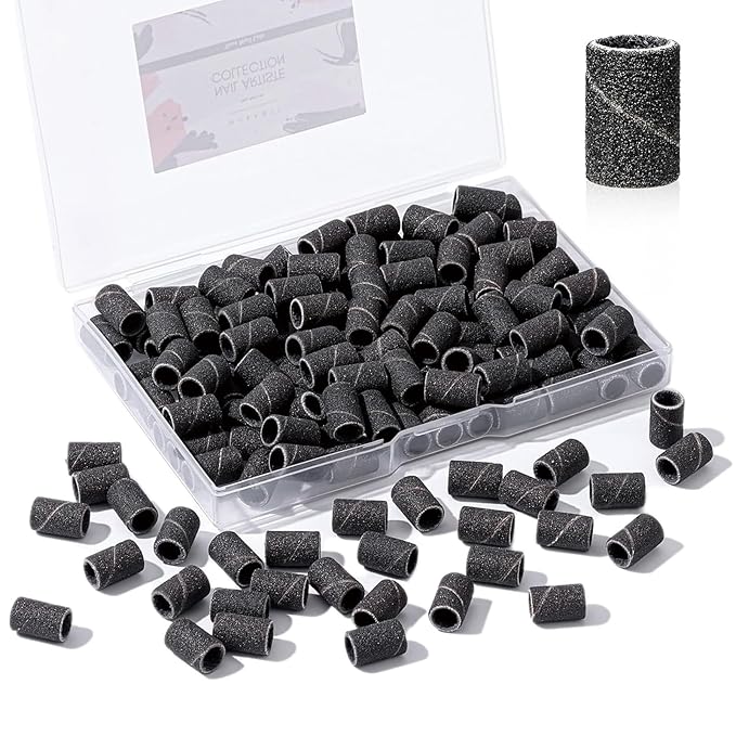 Makartt Sanding Bands for Nail Drill - 100 Pcs #180-Fine Grits Nail File Sanding Bands for Drill Bits, Nail Prep Smooth Polish, Upgrade Thicker Durable Sanding Drill Bit for Acrylic Nails Gel, Black