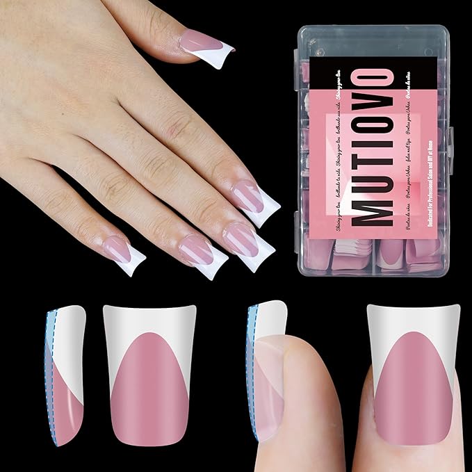 White French Tip Short Duck Nail Tips Press on, BERRY PINK Extra Thick Pre-designed Soft Gel Nail Extension, Need Builder gel & Top, Coat Full Cover False Nails for DIY x 12 Sizes 240 pcs