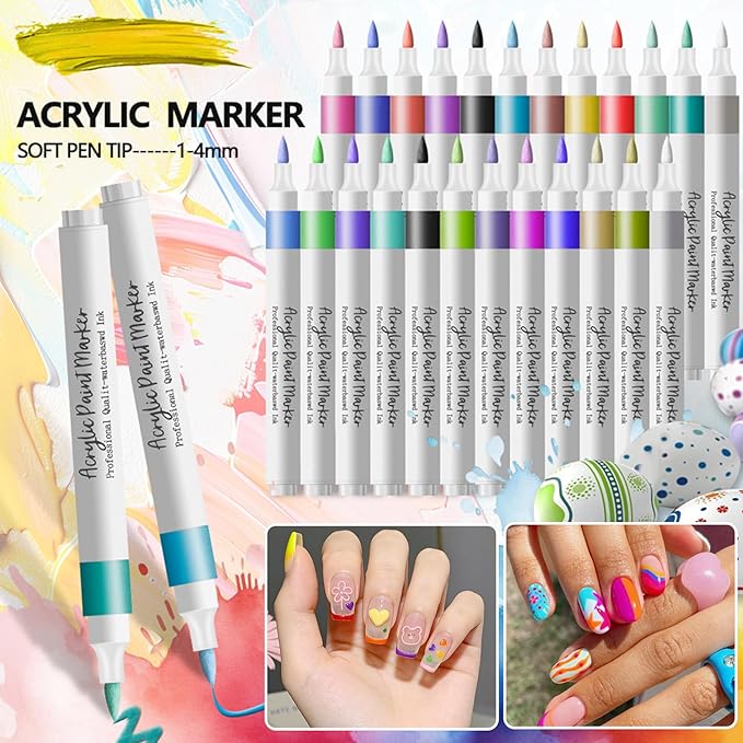 Nail Art Pens Set, 48 Colors Nail Art Markers Polish Pens for Painting Nails, Acrylic Paint Drawing Painting Dotting Markers Pen Quick Drying Nail Art Design Manicure Tools