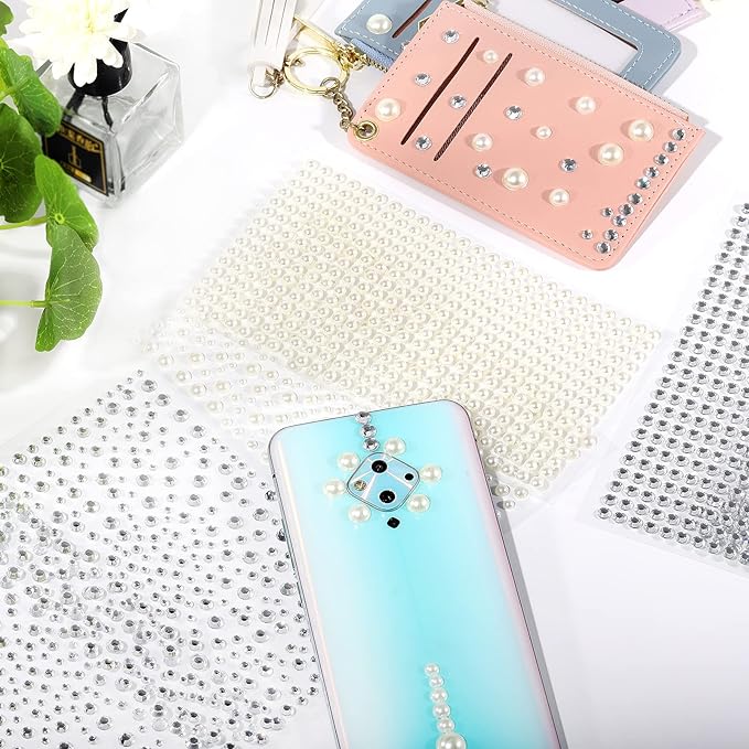 2100 Clear Rhinestone Stickers Self Adhesive Rhinestone and Pearl,Shiny Diamond Sticker for face, Beauty, Makeup, Nail Art, Mobile Phone, Wedding Hair Decoration, DIY Crafts