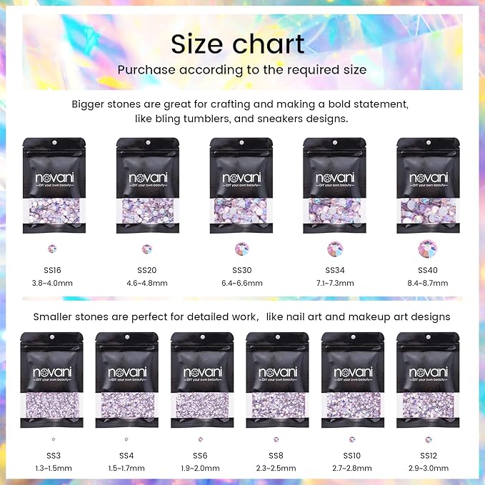Novani Pink AB Rhinestones Glass Rhinestone for Crafts Flatback Crystals Gems and Rhinestones for Nails Art Makeup Face Clothes Shoes Decoration DIY(SS12,1440pcs,Pink AB)