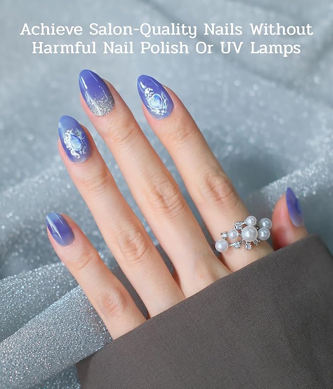 Nail Polish Strips (No UV Lamp Needed) - 22 Pcs Salon Quality Gel Nail Stickers - Long Lasting Wraps (Mystery of The Deep Blue)