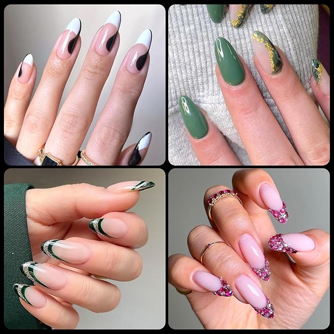 AddFavor 600pcs Almond Nail Tips Medium Fake Nails - Soft Gel Nail Tips Almond Shape Clear Acrylic Nails Tips for Nail Extensions, 12 Sizes Gel Nails Press ons Manicure Salon Home DIY
