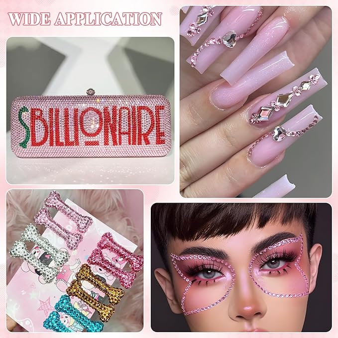 400PCS SS30/6mm Crystal Rhinestones (Light Pink) with 2Pcs 10ml B7000 Jewelry Glue, Bedazzling Flatback Glass Rhinestones for Crafting, Gems Diomand Charms for Tumbler Shoes Clothing Mugs Nail Art