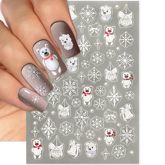 Christmas Nail Art Stickers, Self-Adhesive Red Santa Hat Snowflake Elk Xmas Tree Design for Holiday Nail Decals, Pegatinas Uñas Navidad DIY Decorations (4 Sheets)