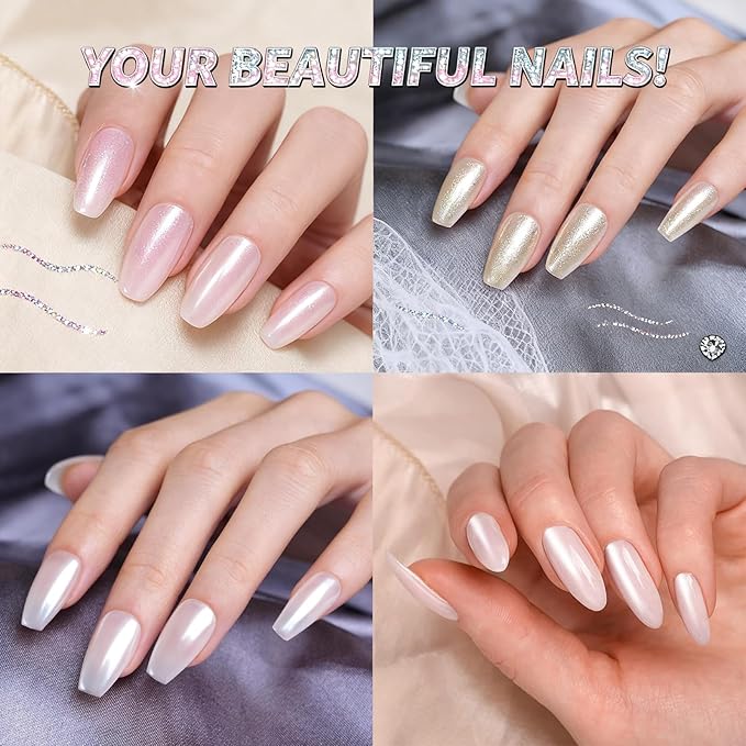 2 Jars White Pearl Chrome Nail Powder, Iridescent Aurora Chrome Powder Metallic Mirror Effect, Pearlescent Mermaid Dip Powder Nail Art Decoration,Chrome Powder for Nails, Resin Craft, 6g