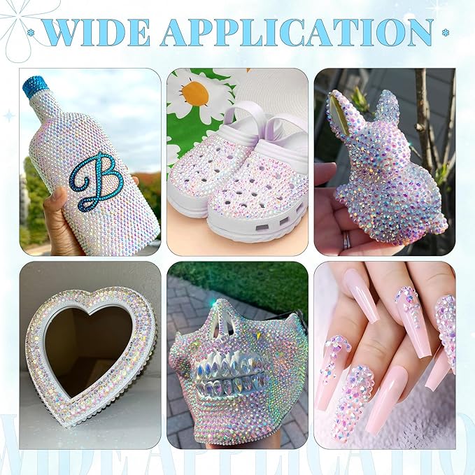 12000Pcs Resin Rhinestones for Bedazzling with 3Pcs B7000 Jewelry Glue, 2 Boxes Transparent AB Flatback Rhinestones for Crafting Crafts DIY, Crystals Gems for Clothing Shoes Tumblers Nail Art Makeup
