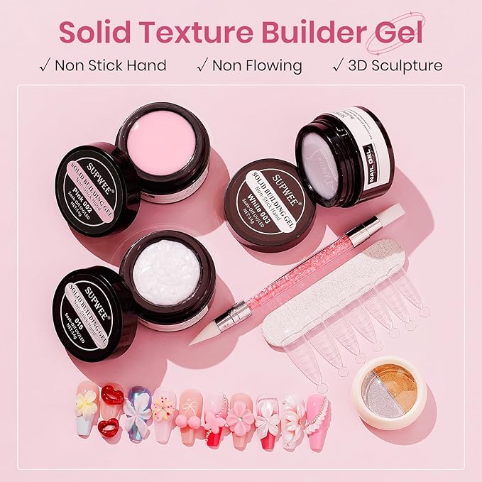 3D Sculpting Gel for Nail Art Pearl White Pink and White Solid Builder Hard Gel for Nail Extend Sculpture Molding Gels Non Stick Hand DIY at Home for Women Girls
