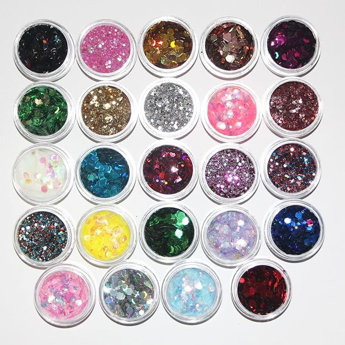 Holographic Chunky & Fine Glitter Mix (24 Colors) – Multi-Shapes Iridescent Sequins for Resin Art, Nail Art, Face Body Hair, Slime Tumbler, DIY Crafts, Party Christmas Decorations
