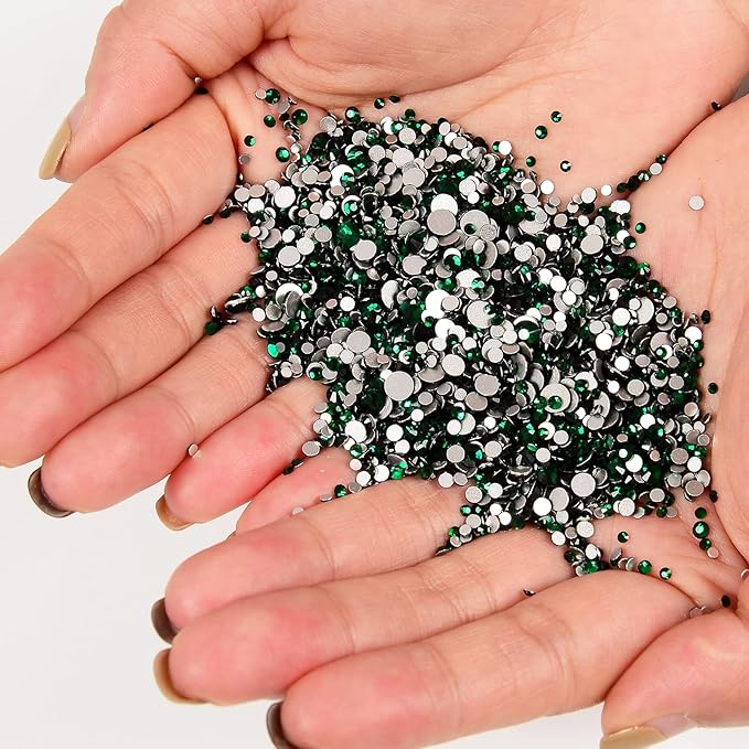 10000 Pieces Rhinestones 6 Sizes Round Crystal Glass Flat Back Rhinestones with 1Tweezers and 1Picking Pen for Nail Art Crafts Clothes Bags DIY (Emerald)