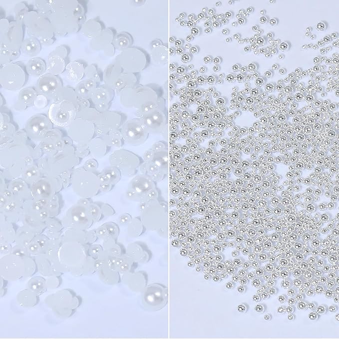 Nail Charms and Gems - 5000 Pcs, 20 Types, 20 Sizes, with Kit, Nail Rhinestones, Faux Pearls, Beads, for Nail Art (AB)