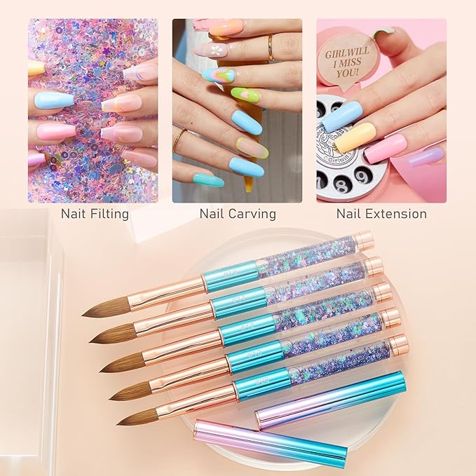 100% Kolinsky Acrylic Nail Brush- Size 10 Professional Nail Brush for Acrylic Application Acrylic Powder Brush for Nail Art DIY Home Salon Nail Manicure (Blue)