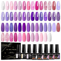 MEET ACROSS 30pcs Gel Nail Polish Set,Soak Off UV LED Lamp Gel Nail Polish Kit,Fashion Shimmer Nail Art Design Gifts for Women Manicure Salon (Pink Purple)