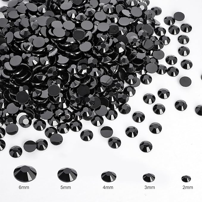 Canvalite 25000PCS Resin Jelly Rhinestones for Crafting, Black Flatback Gems, Bedazzling Crystal with 5x2.5g B7000 Jewelry Glue and Tweezers Dotting Pen for DIY Crafts Clothing Shoes Nail Art