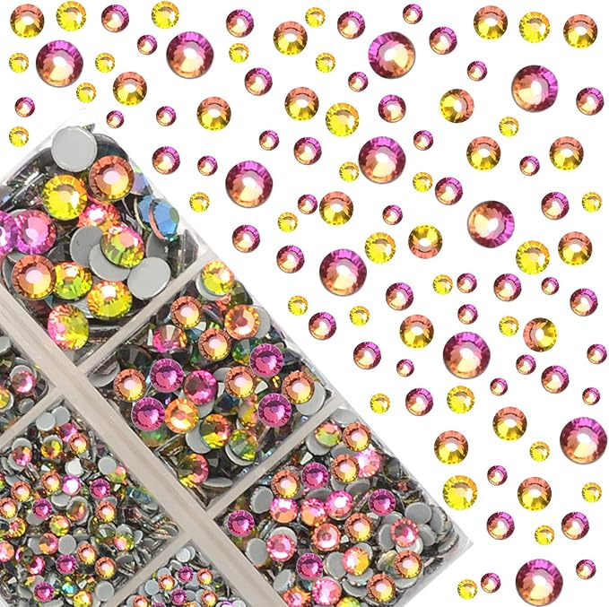 4000Pcs Mixed Size Hot Fix Round Crystals Gems Glass Stones Hotfix Flat Back Rhinestones (Vitrail Medium)