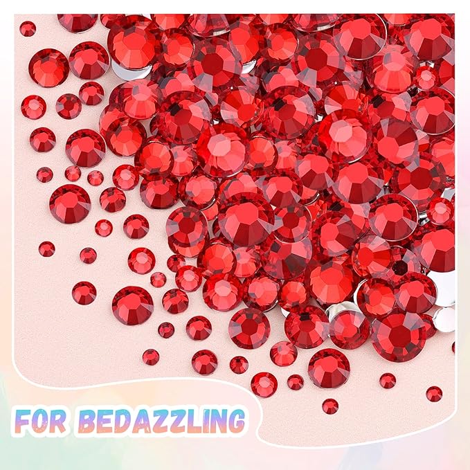 30000Pcs Resin Red Rhinestones for Bedazzling Crafting with b7000 Jewelry Glue, Bulk Flatback Gems Bedazzler Kit for Crafts Clothes Shoes Fabric Nail Diamond Art, Assorted Size 2/3/4/5/6mm
