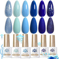Born Pretty Blue Gel Nail Polish Set 6 Colors Spring Summer Light Baby Royal Blue Reflective Glitter Gel Polish Soak Off Nail Art Manicure DIY Design Home and Salon Holiday Gift