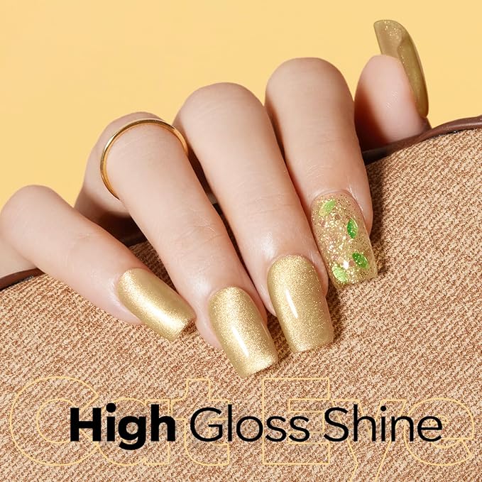 modelones Nude Cat Eye Gel Nail Polish Gold Glitter Pink Cat Eye Gel Polish Clear 9D Holographic High Density Crystal Nail Polish with Magnet Soak Off U V Shimmer Polish Nail 15ML